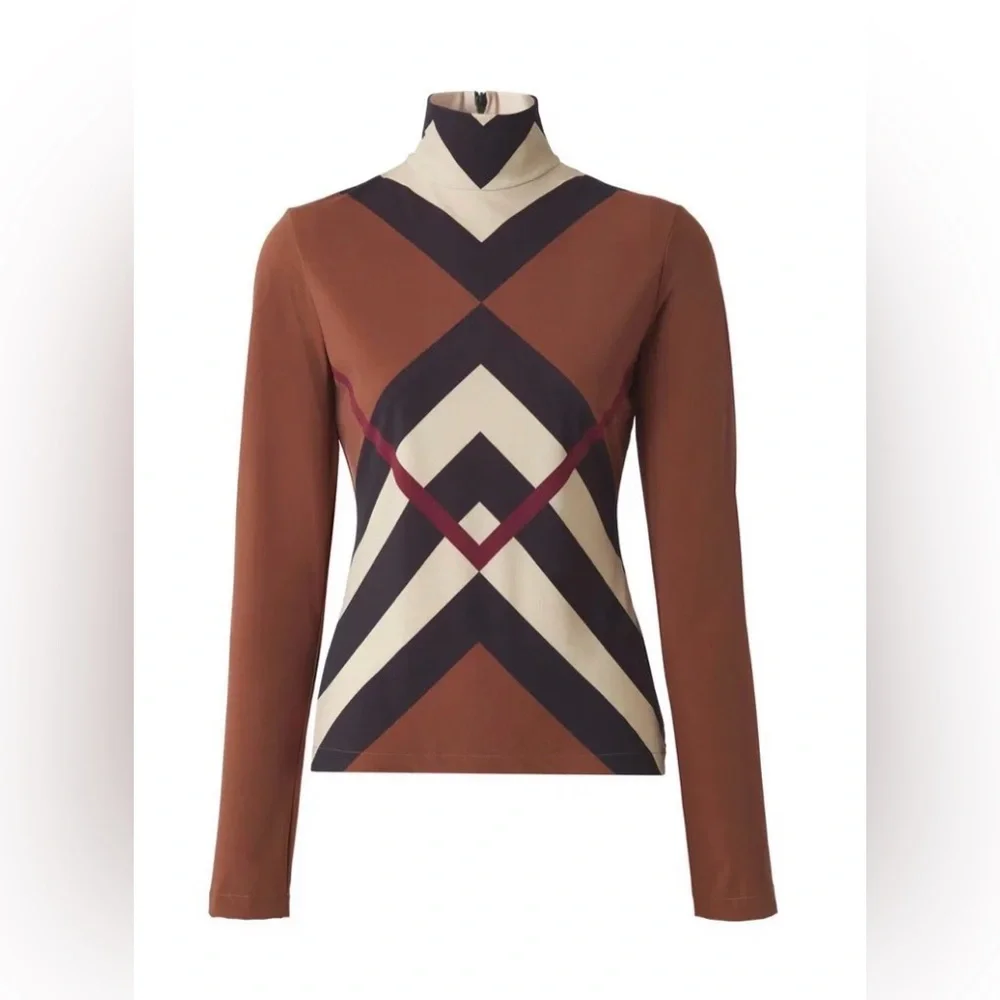 BURBERRY 
Chevron Check Print Turtleneck Top - Picture 2 of 5